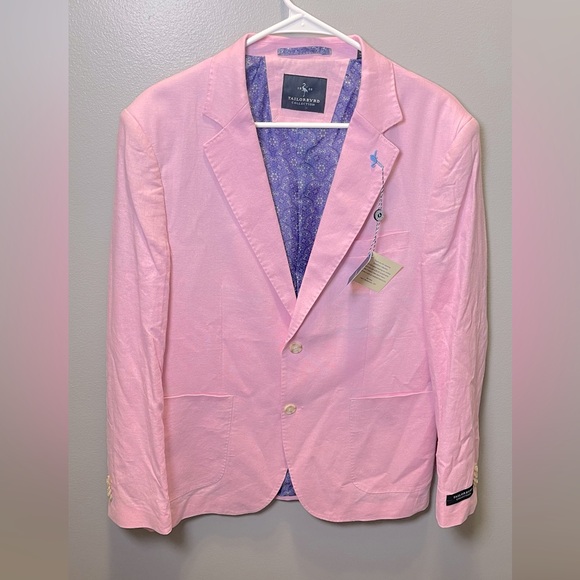 Tailorbyrd‎ Collection NEW Men's Pink/Lilac Linen Blend Modern Sport Blazer 40R - Picture 2 of 6